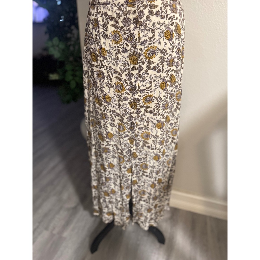 Gypsies & Moondust boho Floral Button Front Maxi Skirt Cream Mustard Boho Medium